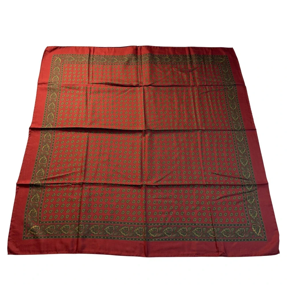Made in Italy 100% Silk  Scarf Burgundy Red Green‎ Paisley Print 33